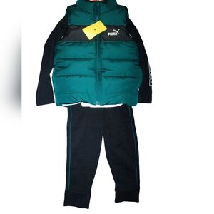PUMA Toddler Boy's 3pc Set Vest Pants Long Sleeve Shirt Green 5T